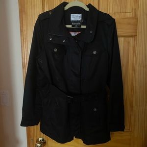 Kenzie Black Belted Coat with Flared Back